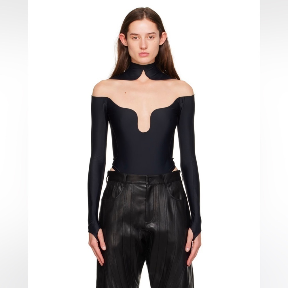 NWT Mugler Wavy Black bodysuit in light nude - size 34 - Picture 6 of 7